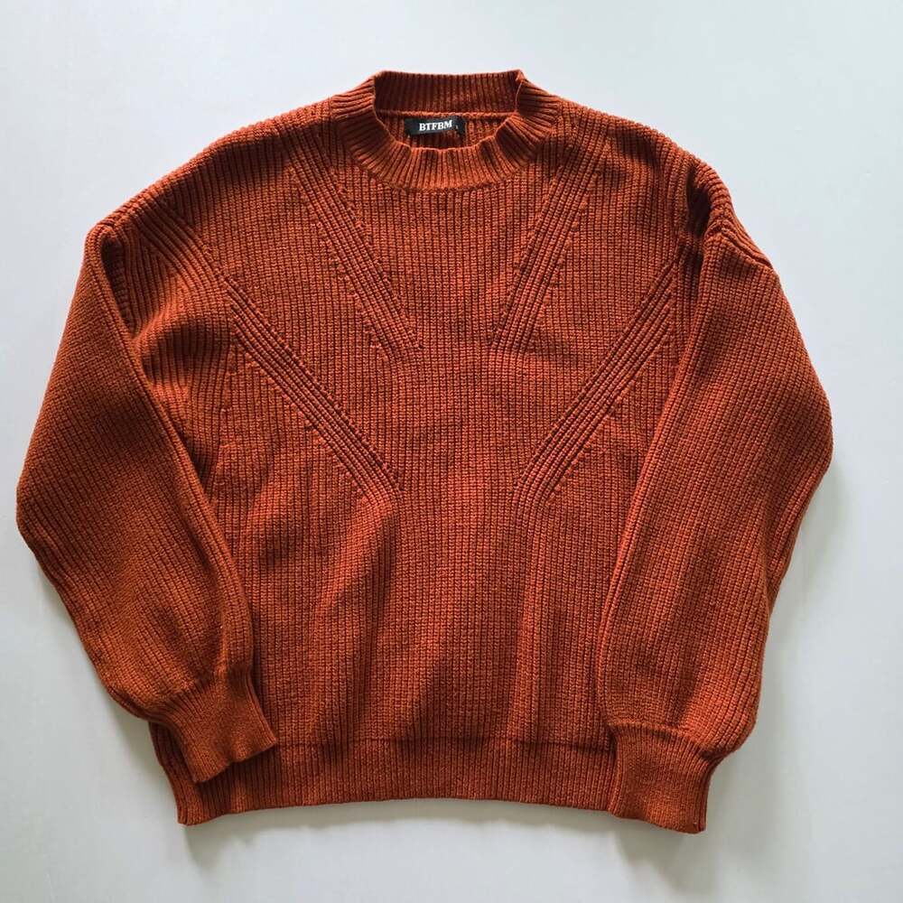 BTFBM Sweater Womans Size S Burnt Orange Ribbed Knit Mock Neck Pullover